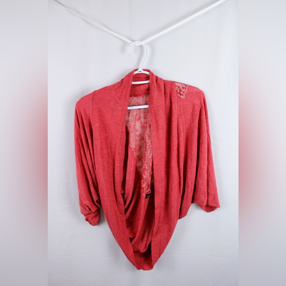 Wet seal coral/lace cardigan. OS